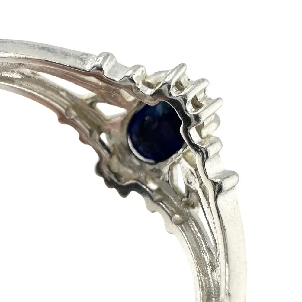 925 Sterling Silver Dark Blue Sapphire Oval Elegant Prong Set Size 8.75 Ring